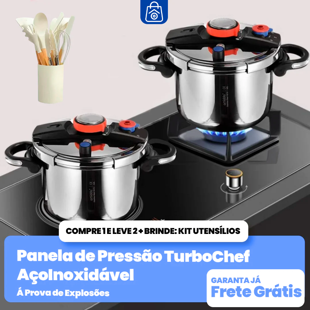 KIT Panelas de Pressão TurboChef Aço Inoxidável - Á Prova de Explosões + Brinde: Kit Utensílios